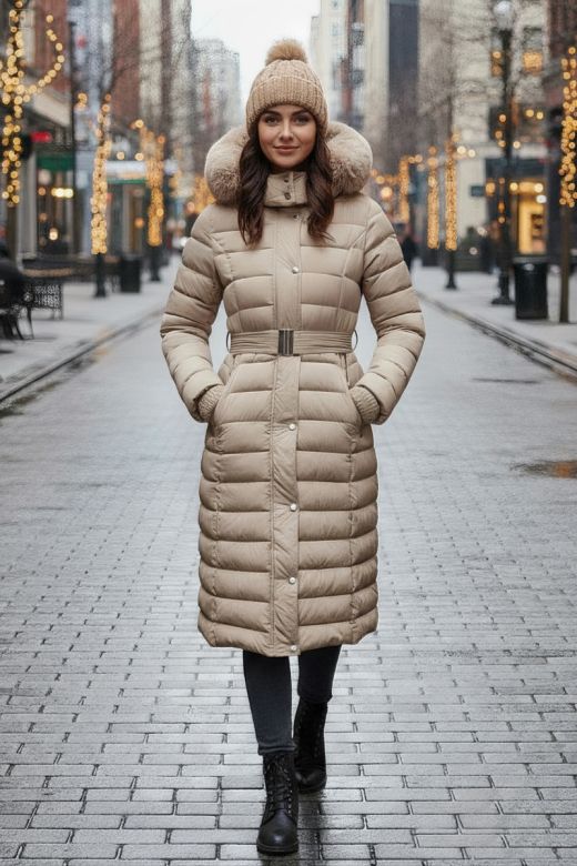 Dame vinter jakke model Julia i Lys Beige