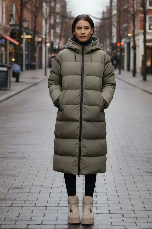 Dame Vinterjakke i Dansk design model Enya i LøvGrå