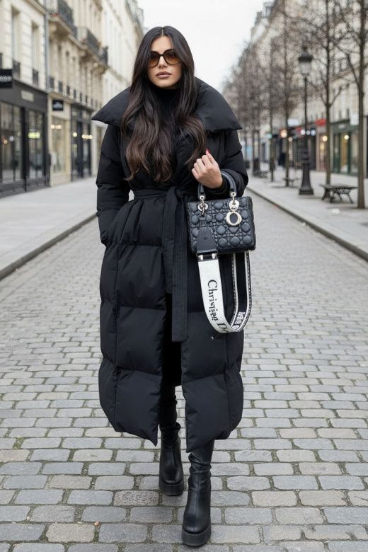 Dame Vinterjakke lang let Oversized i Sort