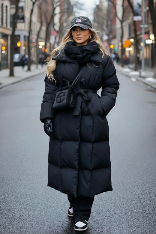 Dame Vinterjakke lang let Oversized look - Sort