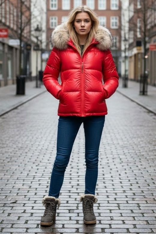 Dame Vinterjakke med stor pels model Tikunas i Rød