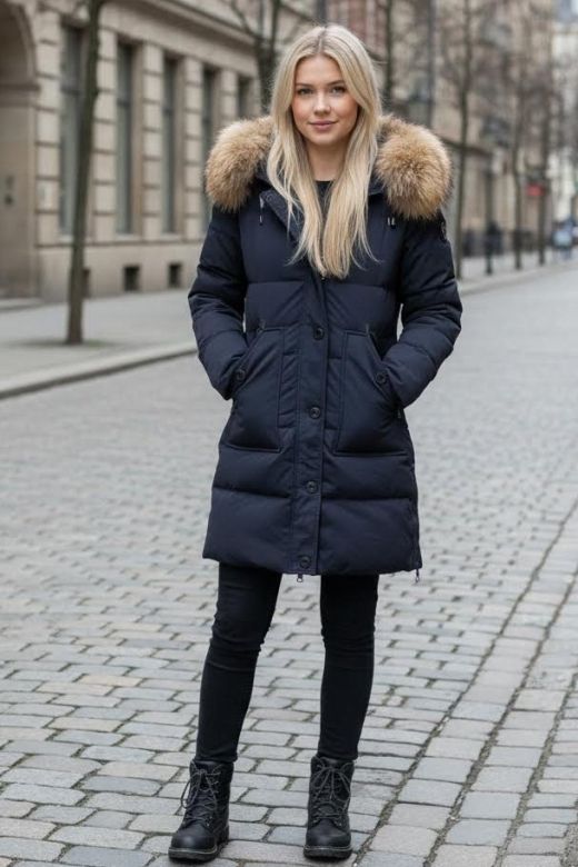 Dame Vinterjakke LUX Dun jakke Polar med stor pels 