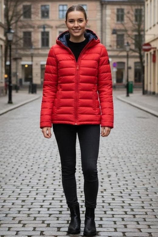 Dame dynejakke med hætte Lucy - Rød