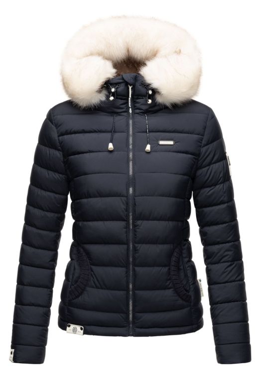 Dame vinterjakke med hvid pels Nasrina Navy Blå
