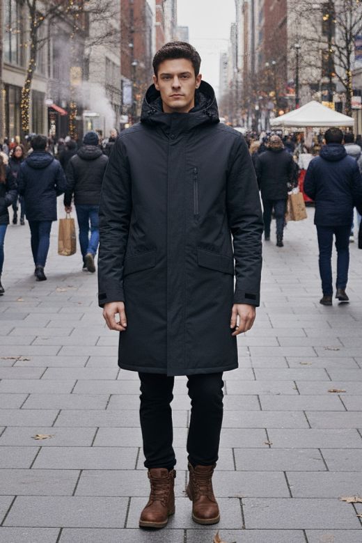 Lang Herre Parka Vinter jakke model Farrell i sort