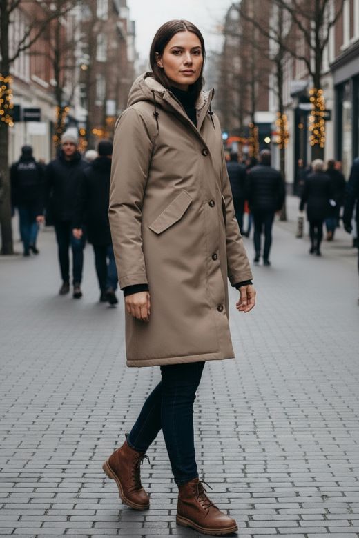 Dame Vinterjakke i Dansk design, Fanny i Taupe Beige