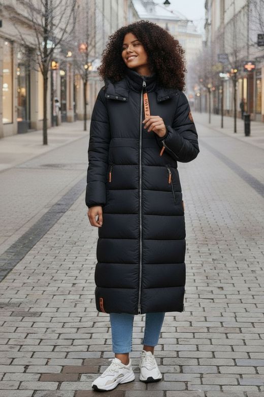 Lækker lang vinter jakke fra NAVAHOO - Krystal Blomst i Sort