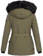 Dame vinterjakke med bælte og pels - Oliven Grøn