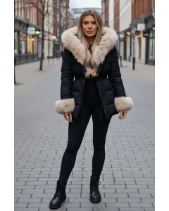 Dame vinter jakke model Sindy i Sort - lys pels