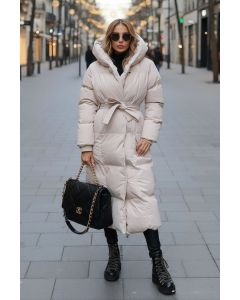 Dame Vinterjakke lang let Oversized med hætte i Creme