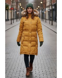 Dame vinterjakke med pels model Ashley i Gul