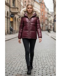 Dame Vinterjakke med stor pels model Tikunas i Wine
