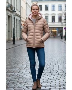 Dame dynejakke med hætte Lucy - Taupe