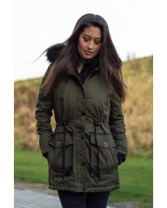 Dame Vinter jakke med sort pels - Kugel Grøn