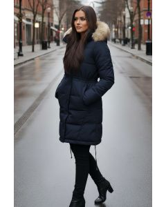 Dame vinterjakke med pels model Stavanger i Navy Blå