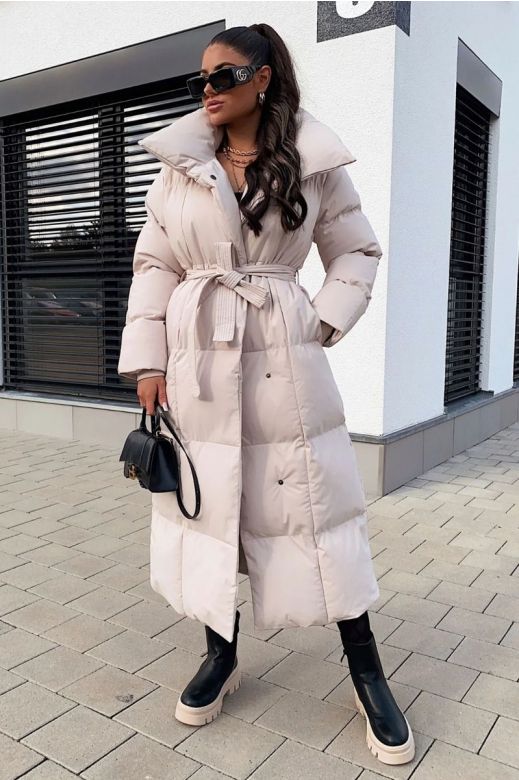 Dame Vinterjakke lang let Oversized - Beige