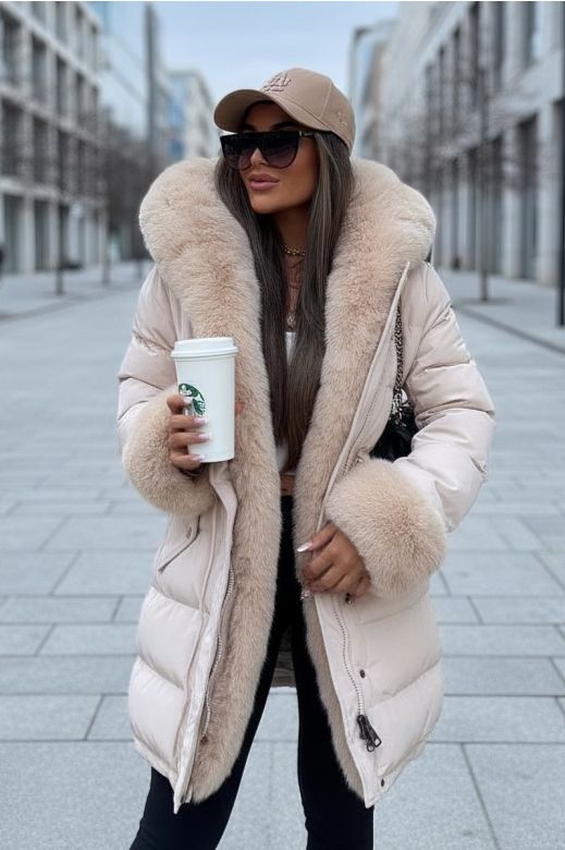 Damejakke med stor pels Firenze - Beige