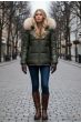 Dame Vinterjakke med stor pels model Tikunas i Olive Grøn